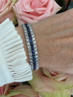 Bracelet à maillons Art déco serti de diamants et de saphirs bleus