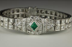 Art Deco Colombian Emerald and Diamond Link Bracelet