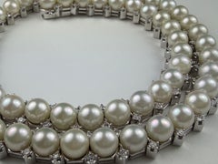 Estate Akoya Salt Water Pearl and Diamond Necklace