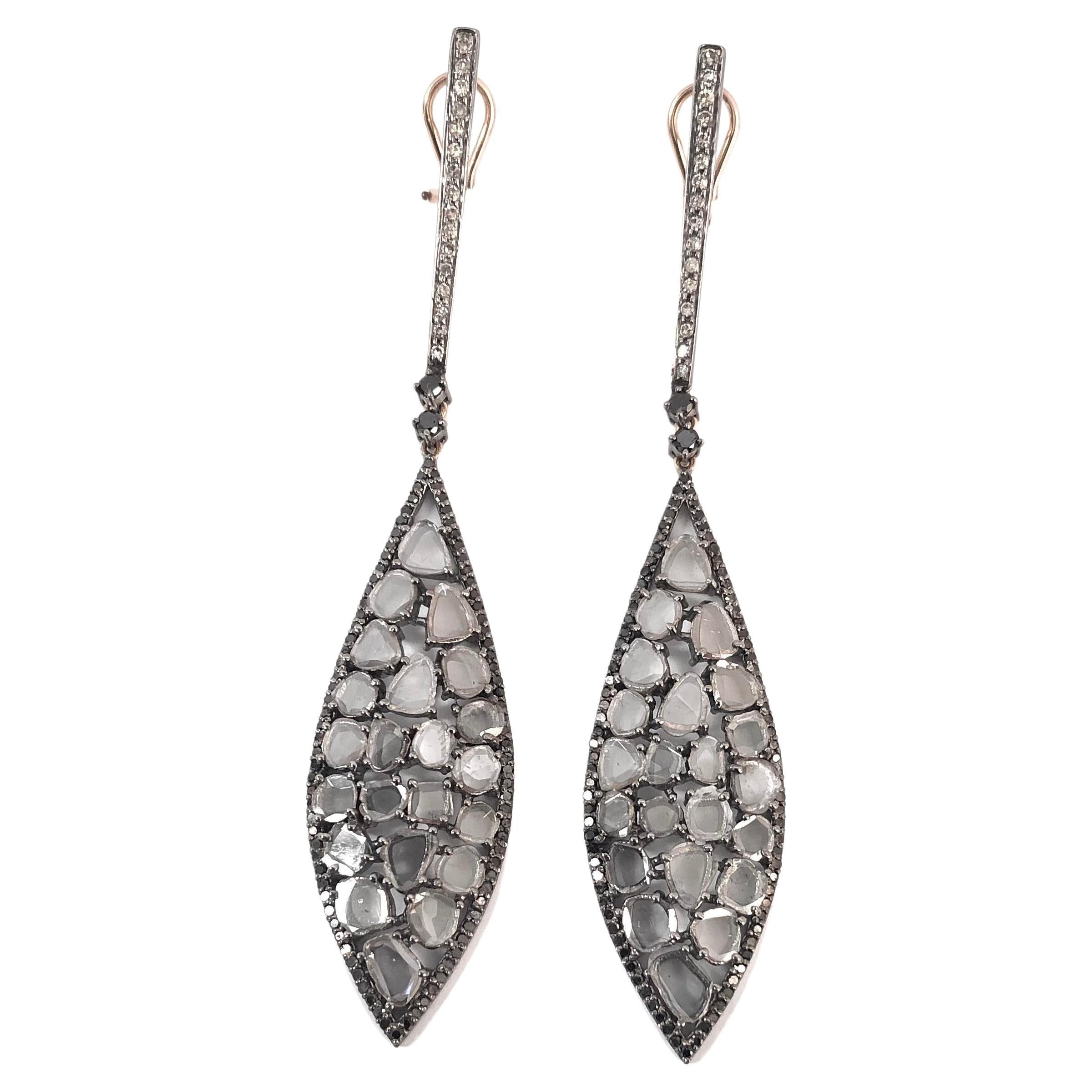 Diamond Slices with Pave Diamonds Earrings