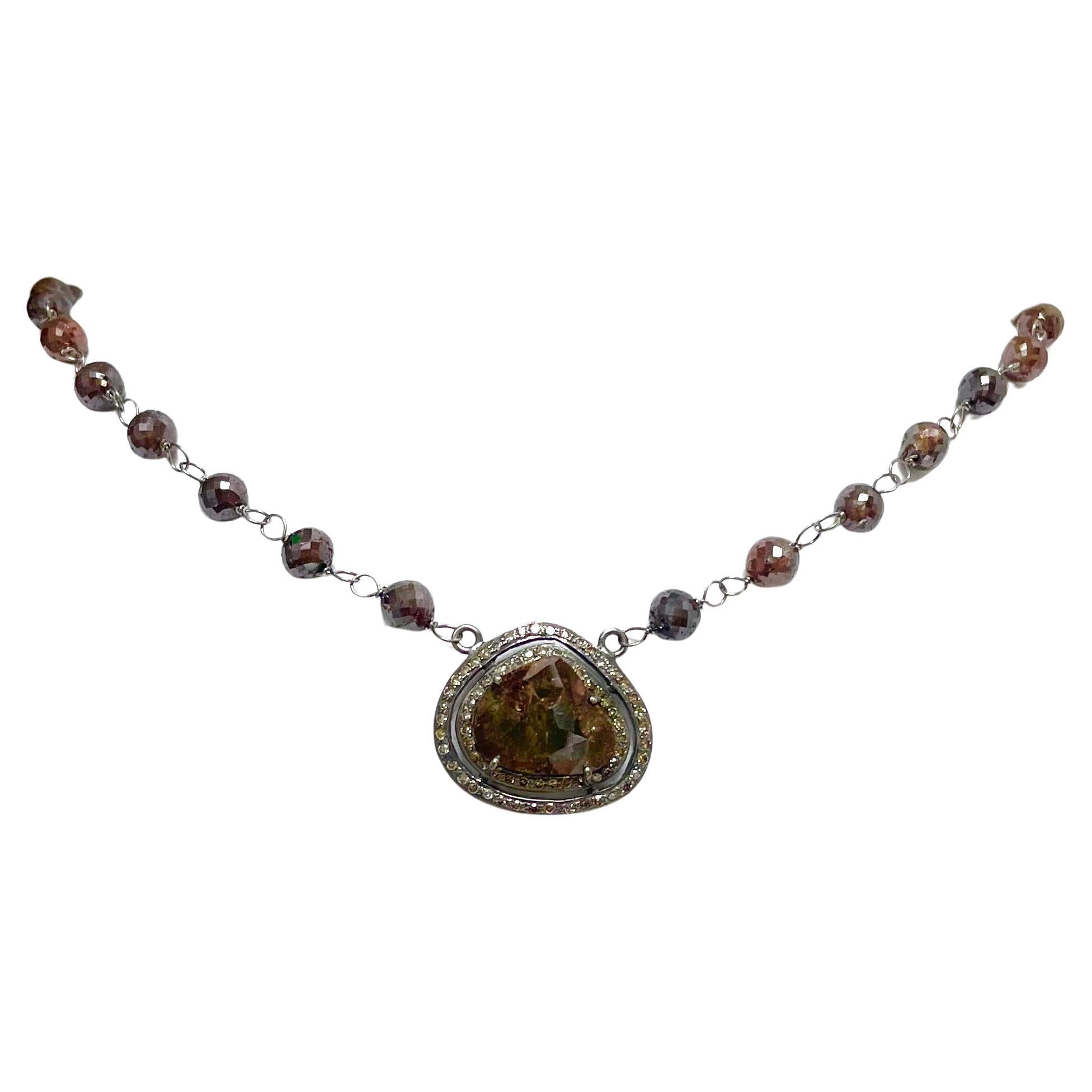 Artisan 54 Carats Brown Diamonds with 43 Carats Brown Diamond Slice Pendant Necklace For Sale