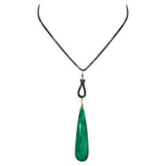 42 Carats Malachite with Black Diamonds on Black Chain Necklace N3696