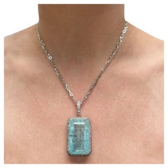 Aquamarine 76 Carats with Pave Diamonds and Chain Paradizia Necklace