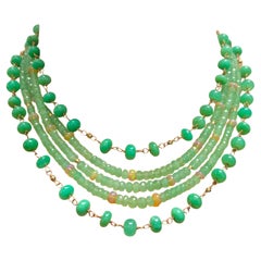 Green Chrysoprase with Yellow Opal Multi Strand Necklace