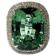 Rare Green Tourmaline 31.60 Carats with Pave Diamonds Paradizia Ring