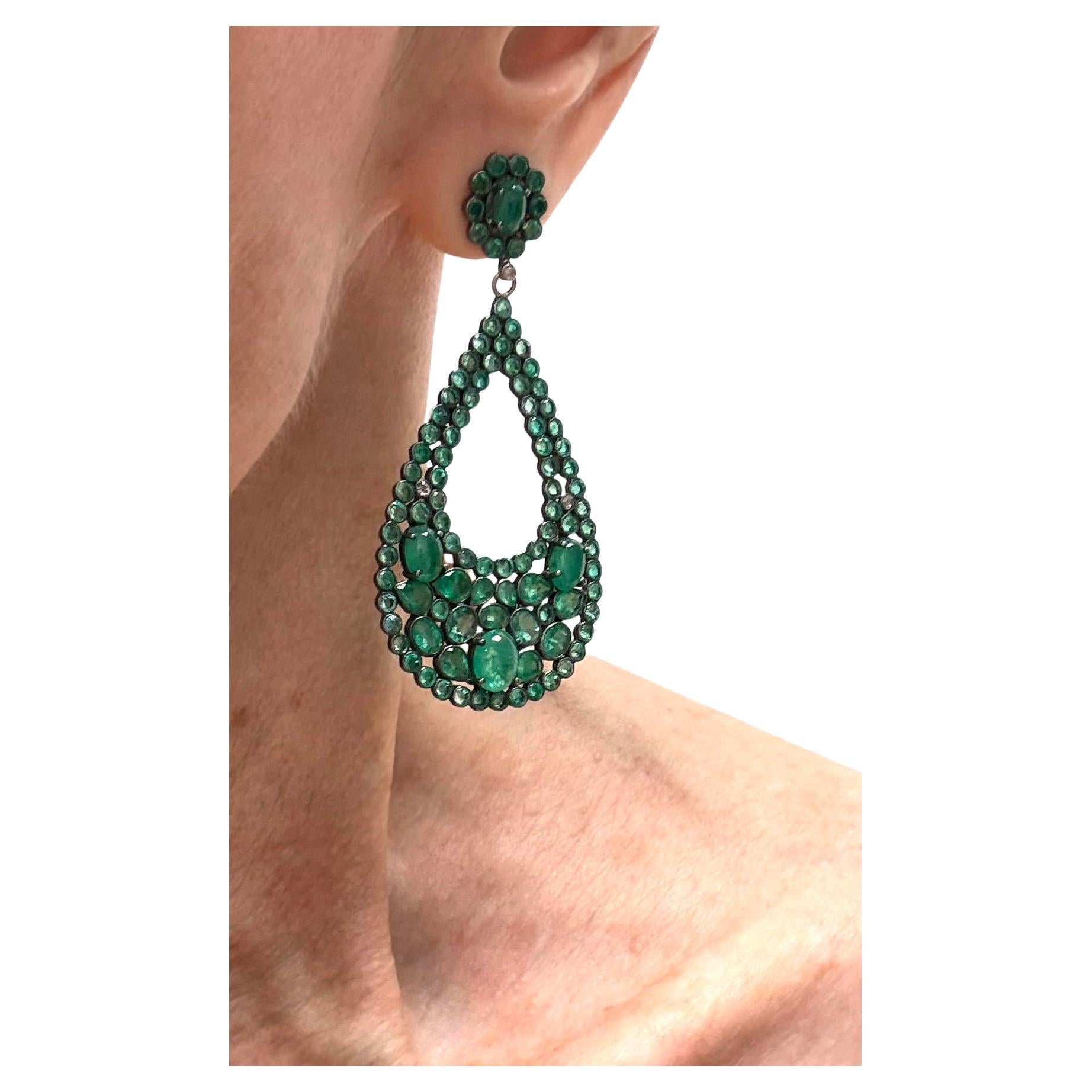 Columbian Emerald Pear-Shape Design Paradizia Earrings For Sale