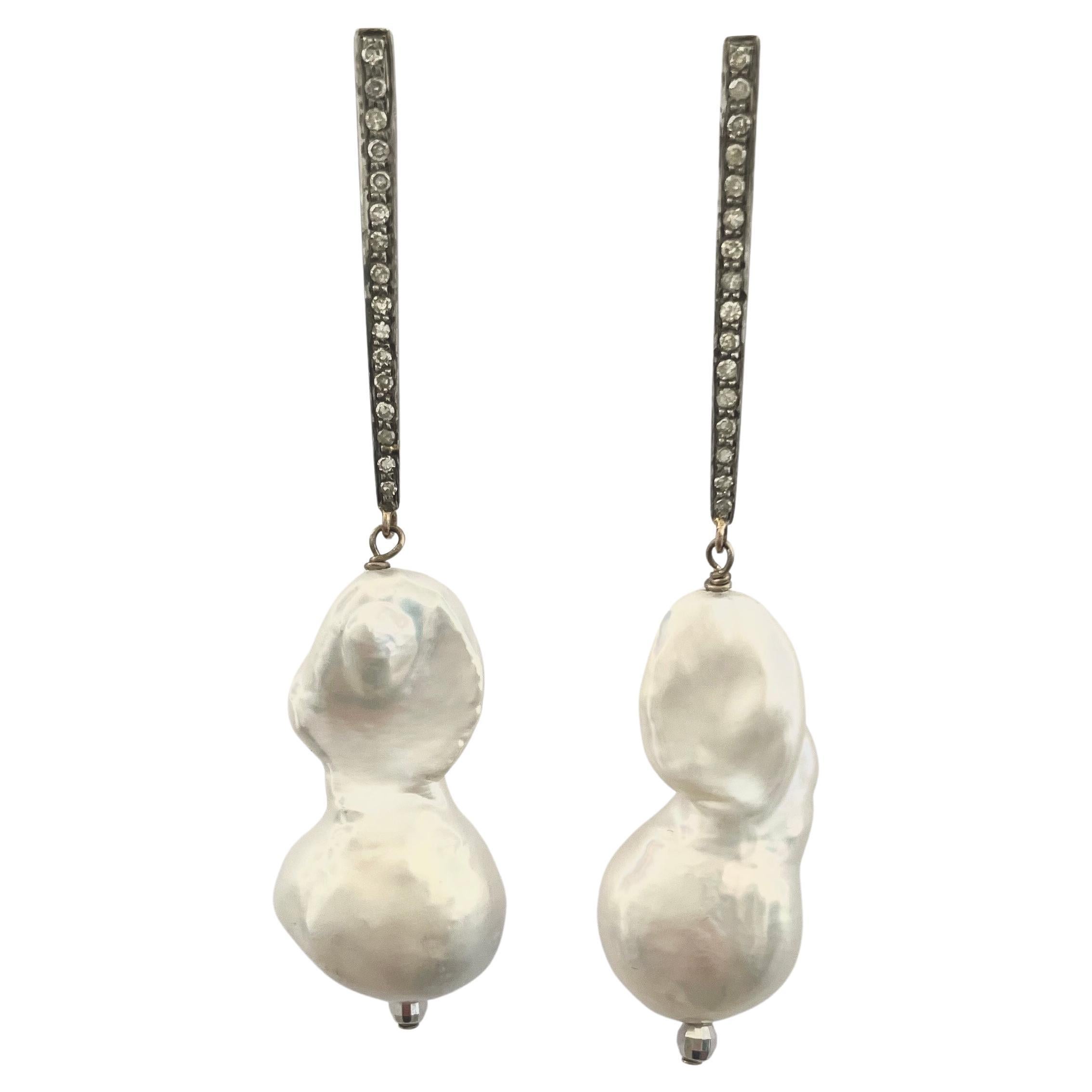Freshwater Pearl with Diamonds Earrings For Sale