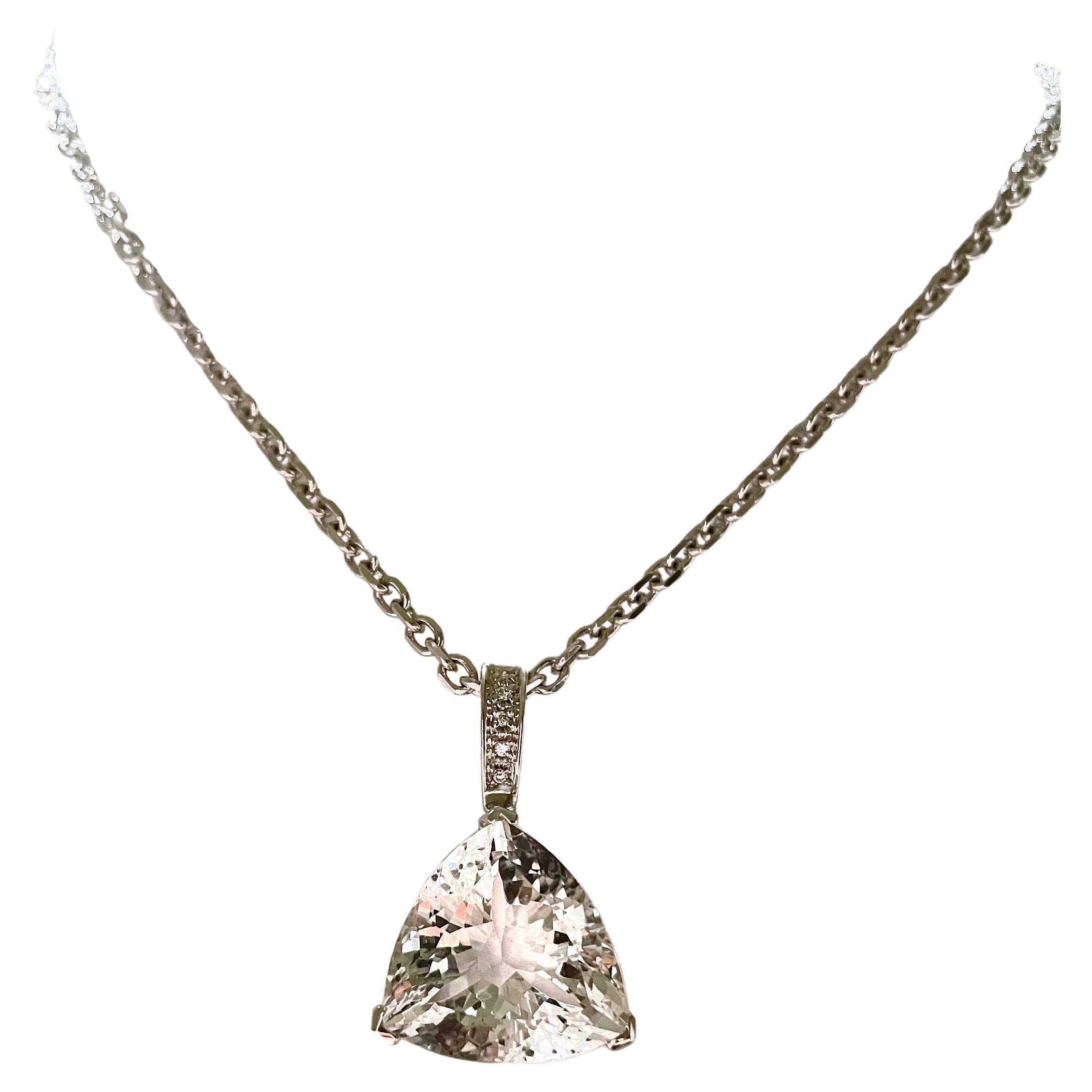 White Topaz 22 Carats Pendant with Pave Diamonds Chain Necklace For Sale