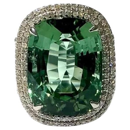 Rare Green Tourmaline 31.60 Carats with Pave Diamonds Paradizia Ring For Sale