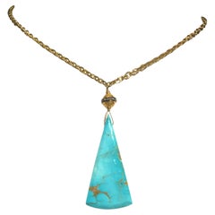 Sleeping Beauty Turquoise Slice Pendant Chain Necklace