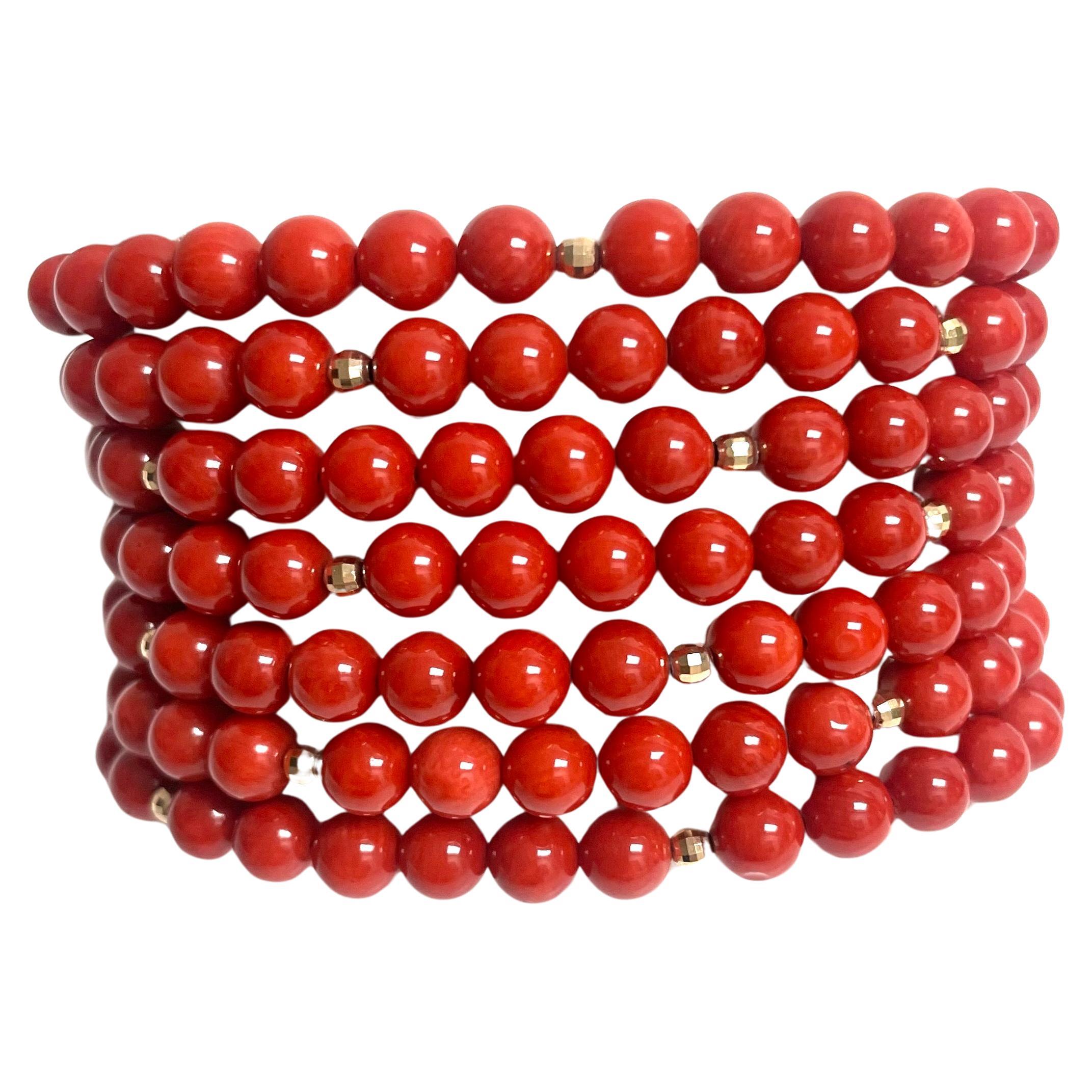 Red Coral with Pave Diamond Clasp Multi-Strand Bracelet In New Condition For Sale In Laguna Beach, CA