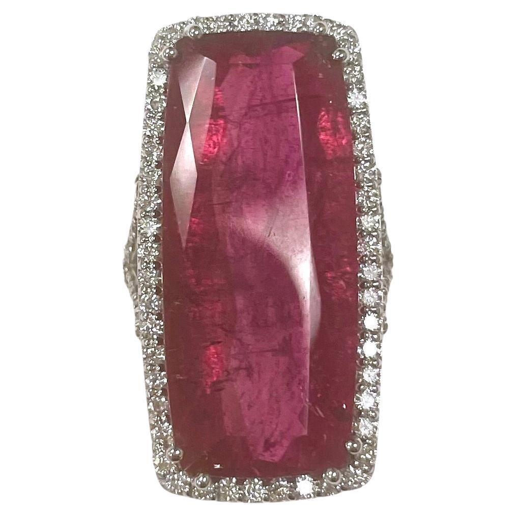 Red Tourmaline Rubellite 25.5 Carats with Pave Diamonds Paradizia Ring In New Condition For Sale In Laguna Beach, CA