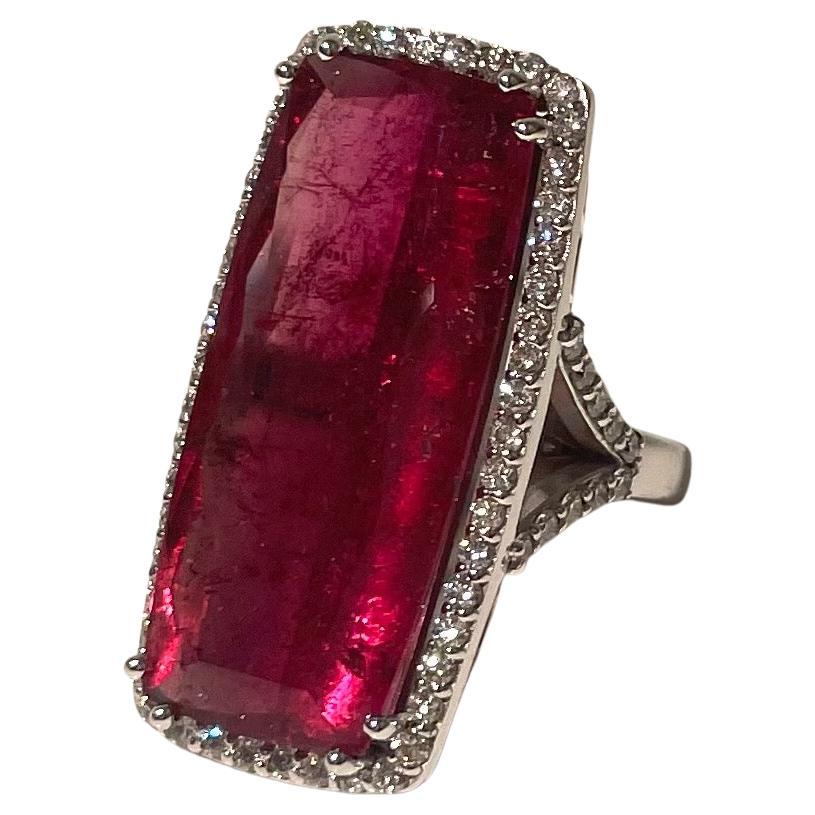 Red Tourmaline Rubellite 25.5 Carats with Pave Diamonds Paradizia Ring For Sale
