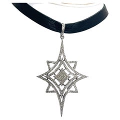 Pave Diamond Starburst Pendant on Deerskin Choker Necklace