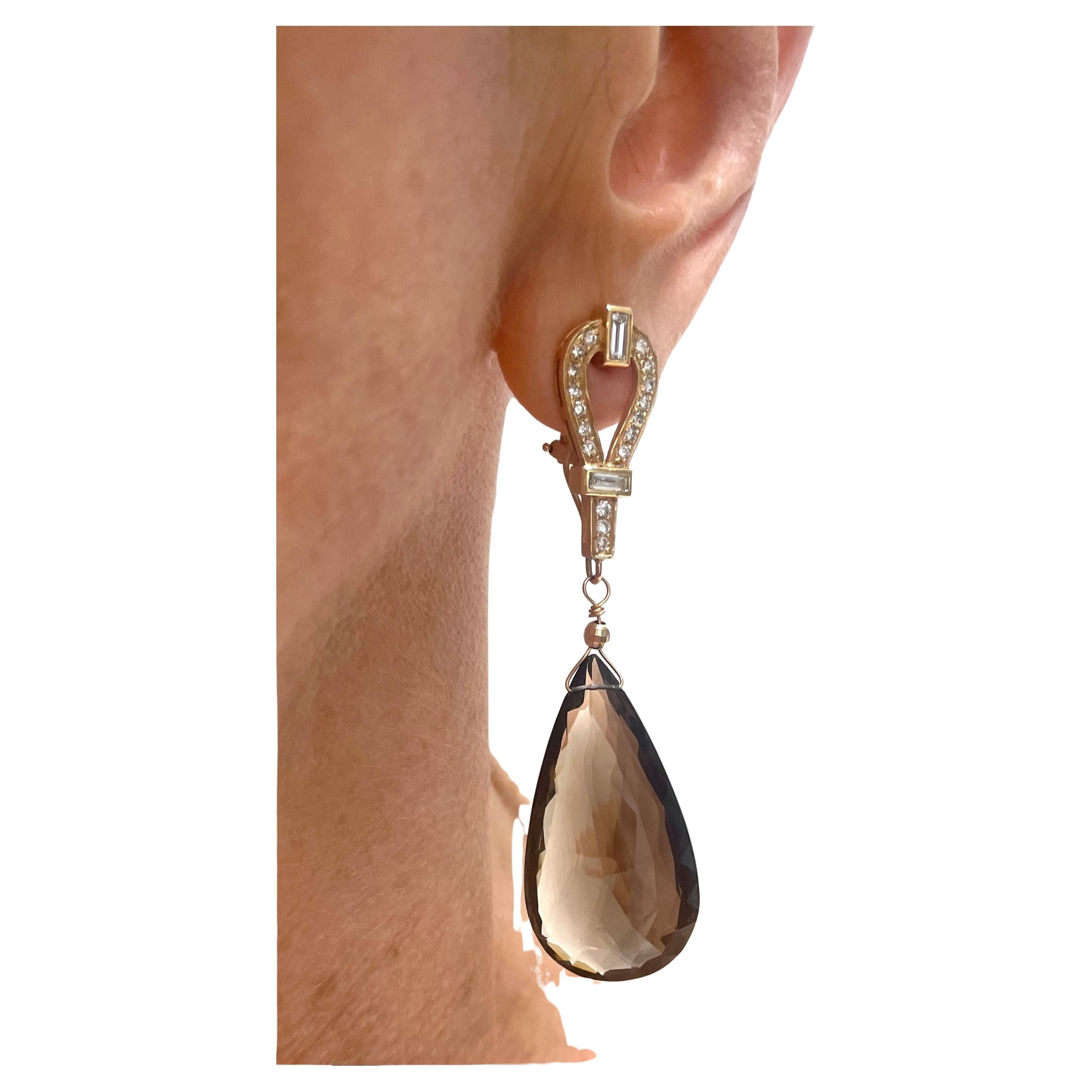 Boucles d'oreilles en quartz fumé et diamants