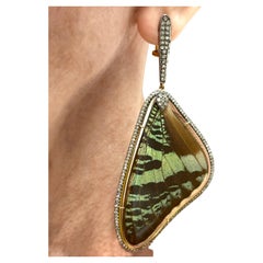 Natural Butterfly Wings with Pave Diamonds Earrings
