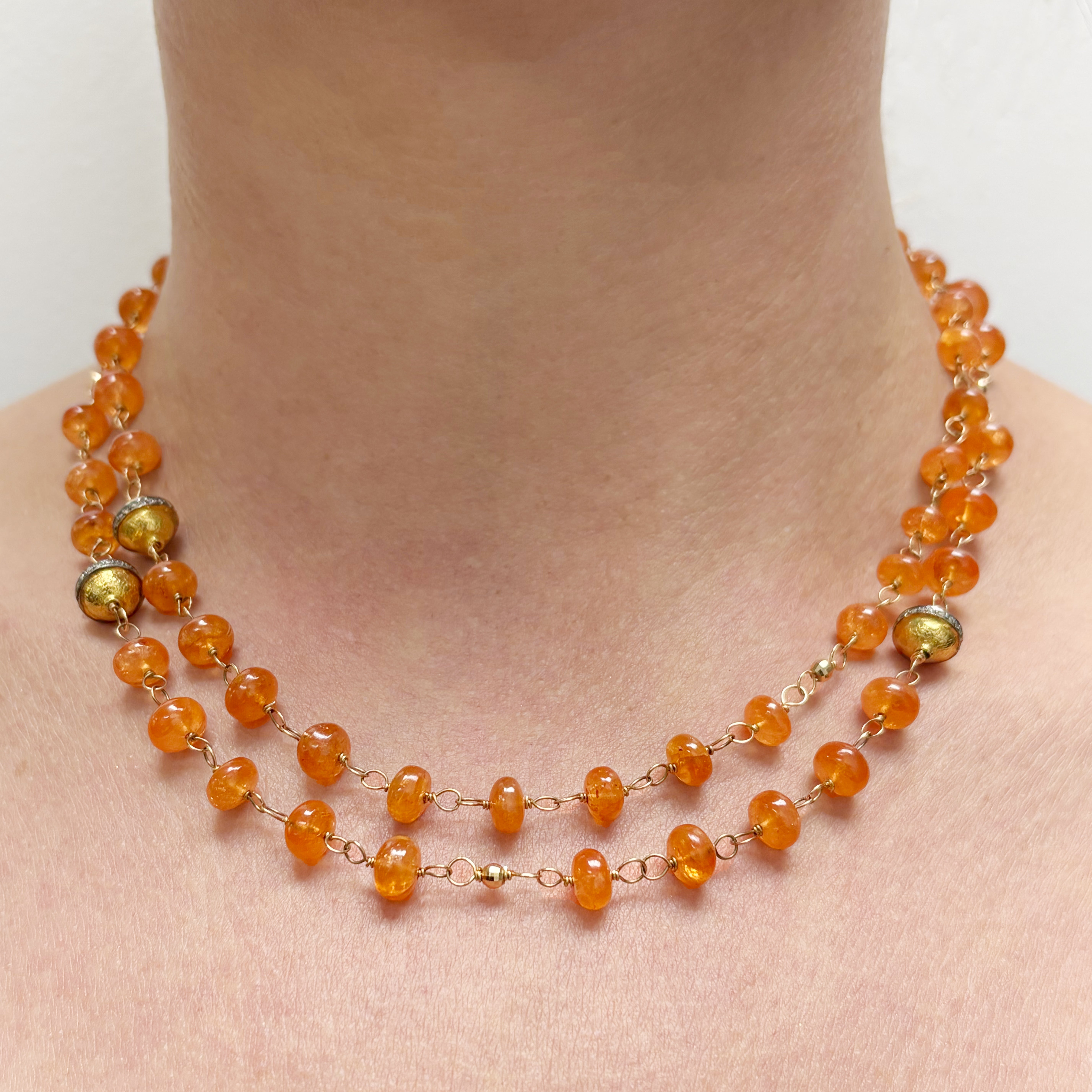 206 Carati Collana di spessartite arancione con accenti di diamanti