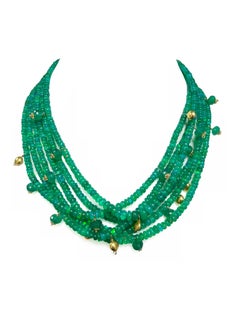 Grüner Opal mit baumelnden 18k Gold Akzente Multi Strang Halskette N3795