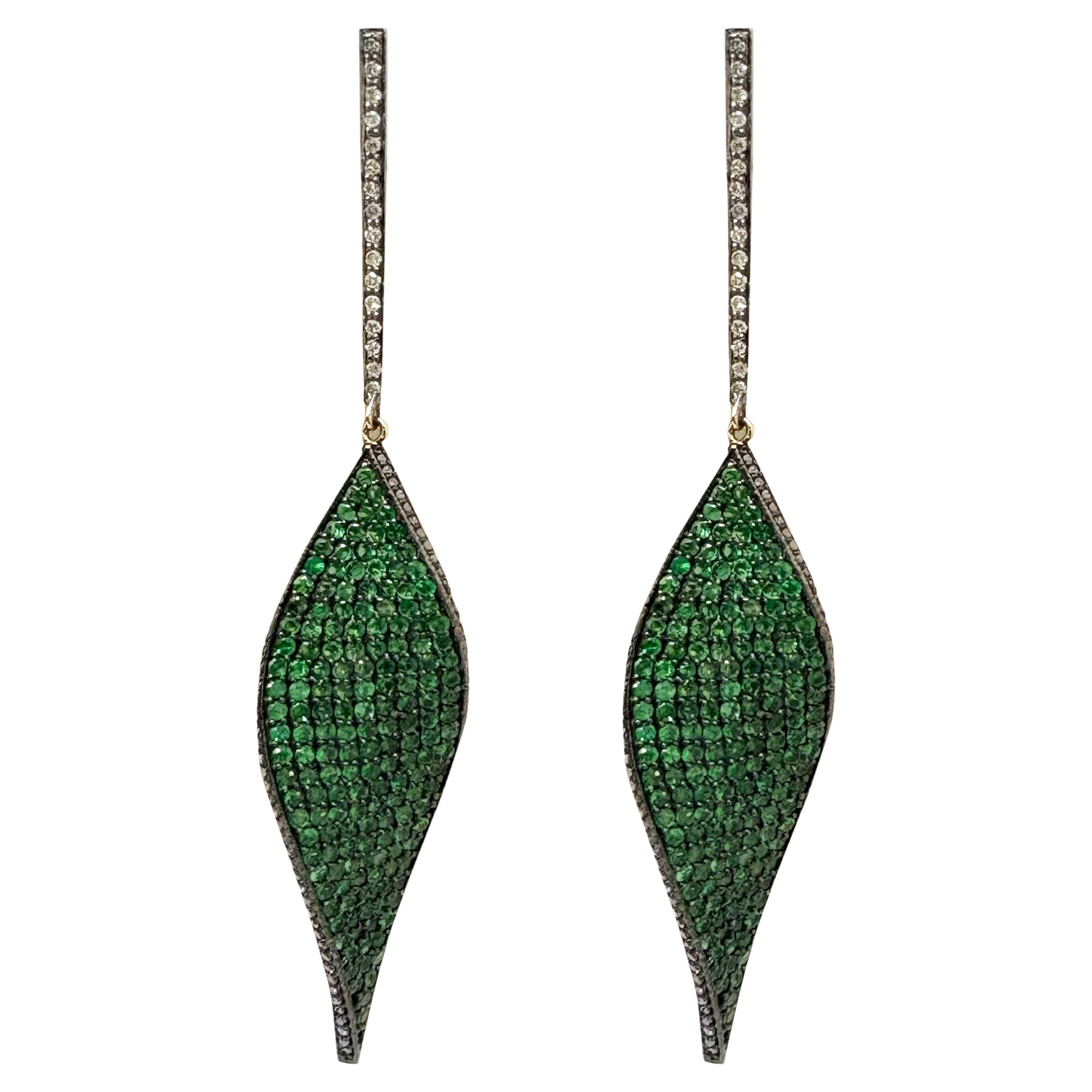 Green Tsavorite Garnet with Pave Diamond Paradizia Earrings For Sale