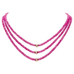 178 Carati Zaffiro Rosa Naturale e Diamanti Collana Paradizia a 3 fili