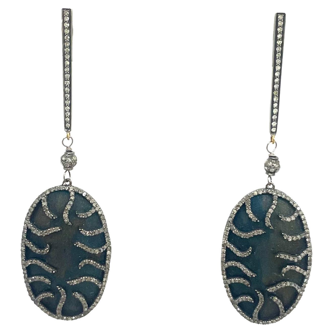 Blue Titanium with Pave Diamonds Paradizia Earrings For Sale
