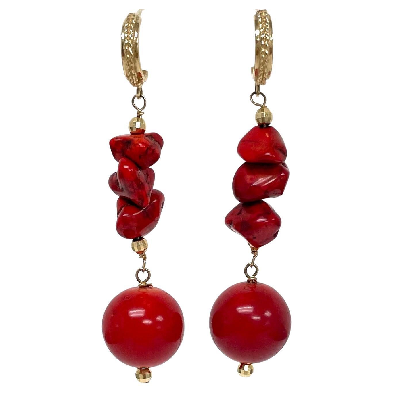 Red Coral and 14k Gold Earrings