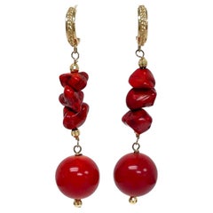 Red Coral and 14k Gold Earrings