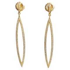 Elongated Marquise Shape 18k Yellow Gold and Pave Diamonds Paradizia Earrings