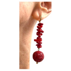 Cinnabar Red Carved Resin with Branch Coral Paradizia Earrings