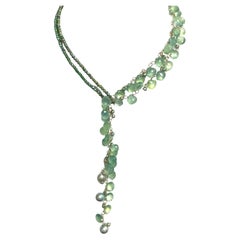 Collar Lariat Paradizia de Prehnita Verde con Silverita y Perlas de Tahití