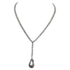 Used White Topaz Y Necklace with Tahitian Pearl by Paradizia