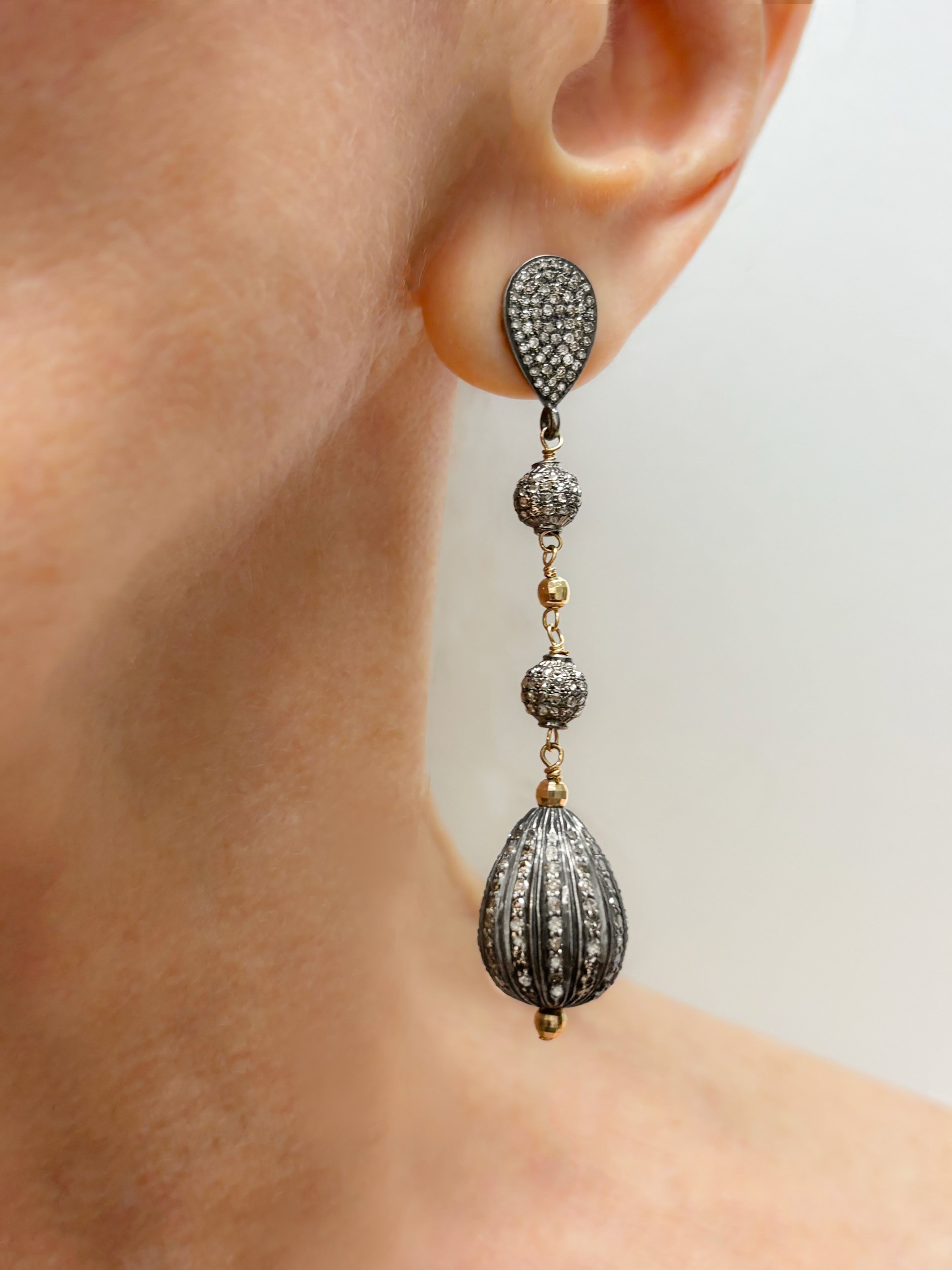 Pave Diamonds Rhodium Sterling Silver Paradizia Earrings E3412