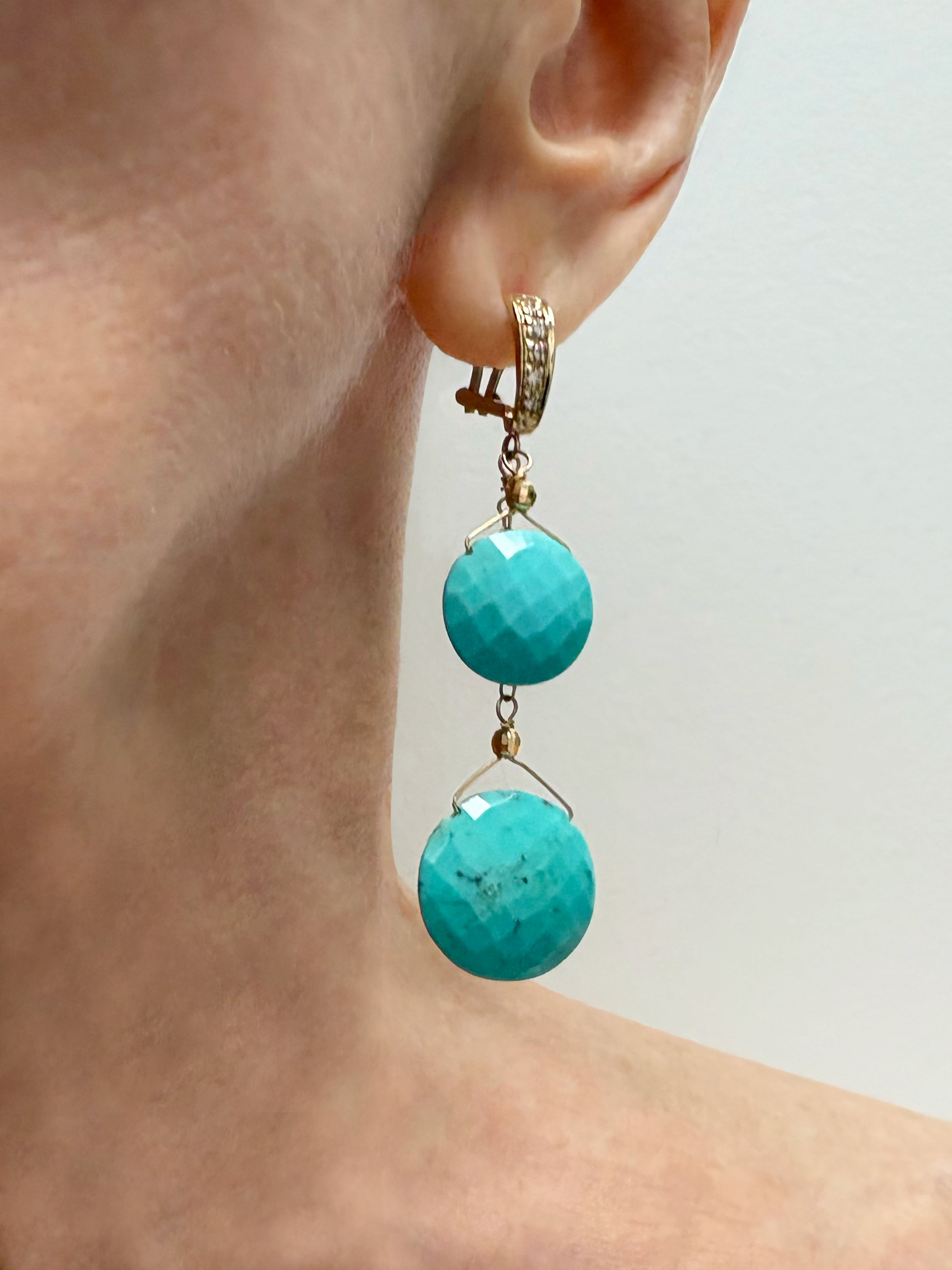 Pendientes «La Bella Durmiente» de turquesa y diamantes de Paradizia E3404 en venta