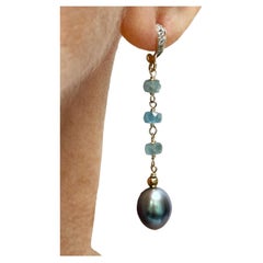 Blue Pearls and Moss Aquamarine with Diamonds Paradizia Earrings