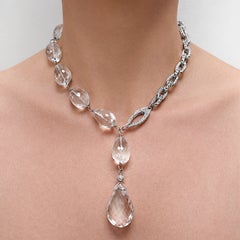 Rock Crystal 350 Cts. Textured Link Chain Diamond Clasp Paradizia Necklace N1290