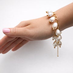 Weiße Perlen auf 14k Link Kette Diamant Magnetverschluss Paradizia Armband B1355