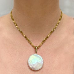 30mm White Fresh Water Coin Pearl Double Chain Paradizia Necklace