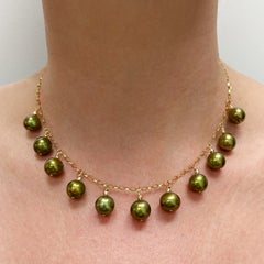 Olive Green Freshwater Pearls on 14k Gold Chain Paradizia Necklace N3966