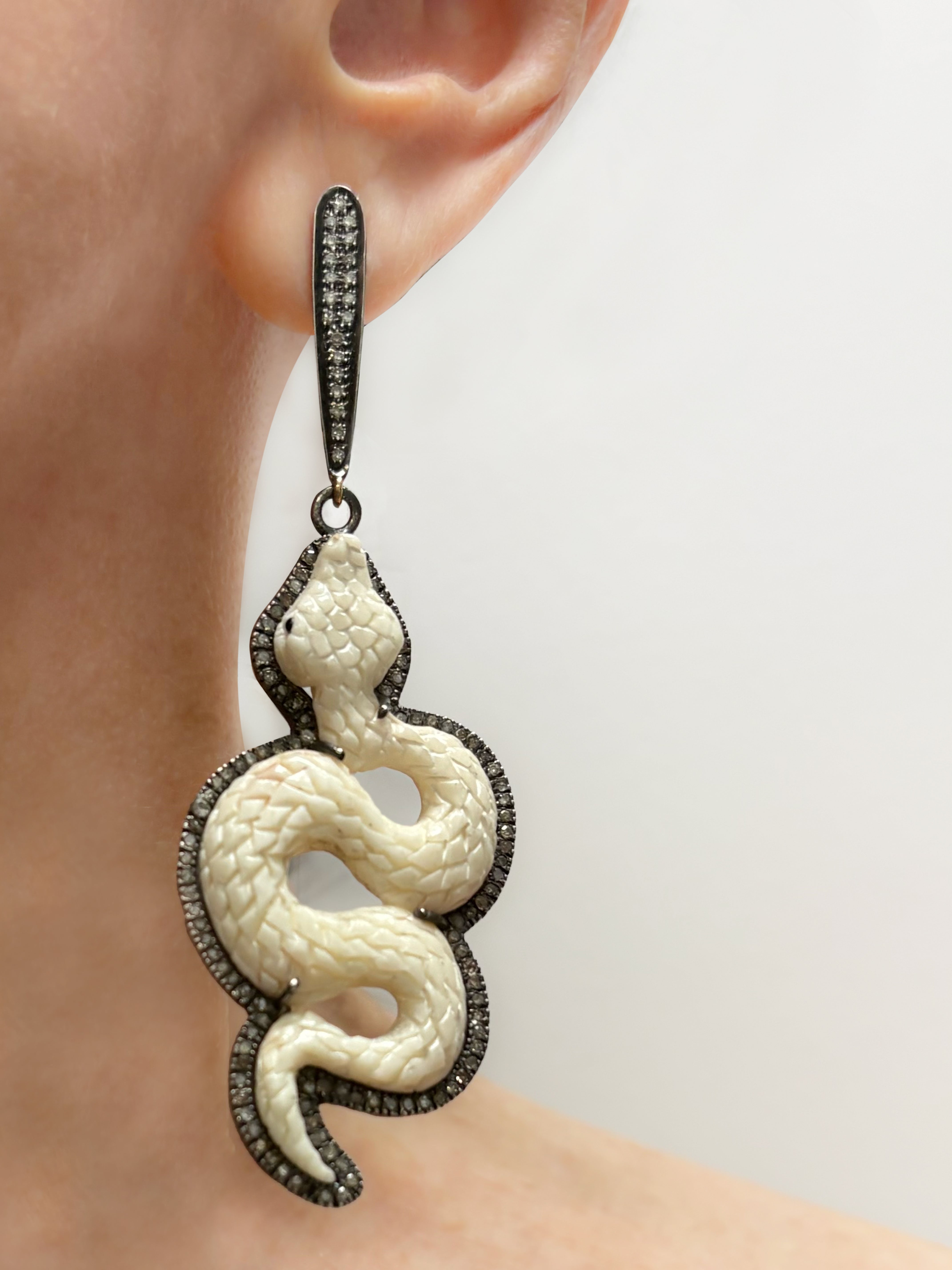 Carved Snakes with Pave Diamonds Paradizia Earrings E2616