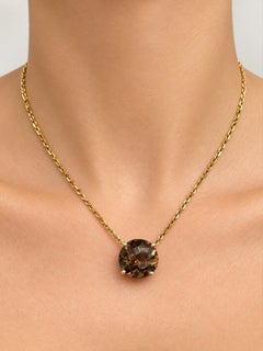 Smokey Quartz 23 Carats Faceted Round 14k Yellow Gold Chain Paradizia Necklace