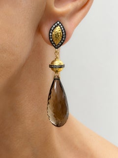 Smokey Quartz 49 Carats, Vermeil with Diamonds Paradizia Earrings E3444