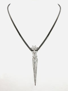 Diamond Drop 1.47 Carats On Black Sterling Silver Chain Paradizia Necklace N3994