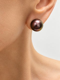 Rare 13.3mm Flawless High-Luster Copper Pearl Stud Paradizia Earrings E934