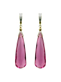 Pendientes Paradizia E3491 con cuarzo rosa hidrático, diamantes y oro amarillo de 14K en forma de gota
