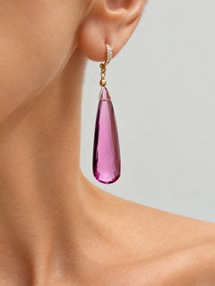 Pink Hydro Quartz, Diamond and 14K Yellow Gold Drop Paradizia Earrings E3491