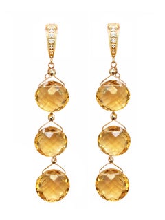 Boucles d'oreilles pendantes Paradizia E1626, avec citrine facettée de 38 carats et diamants