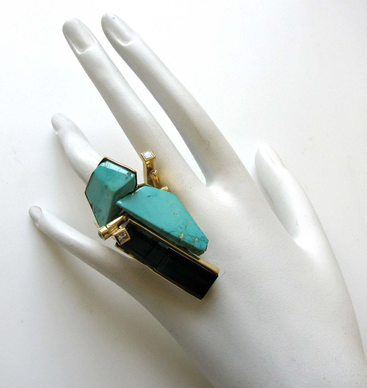 Women's Thierry Vendome a Substantial Turquoise, Tourmaline and Diamond Ring