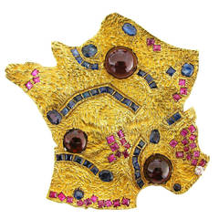 Cannes Map of France Gemstone Gold Pendant Brooch 5