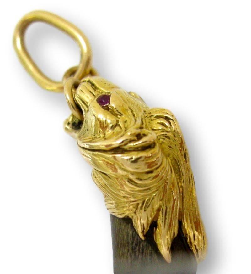 Gold Lion head pendant by French Jeweler, Gay Freres. The 2
