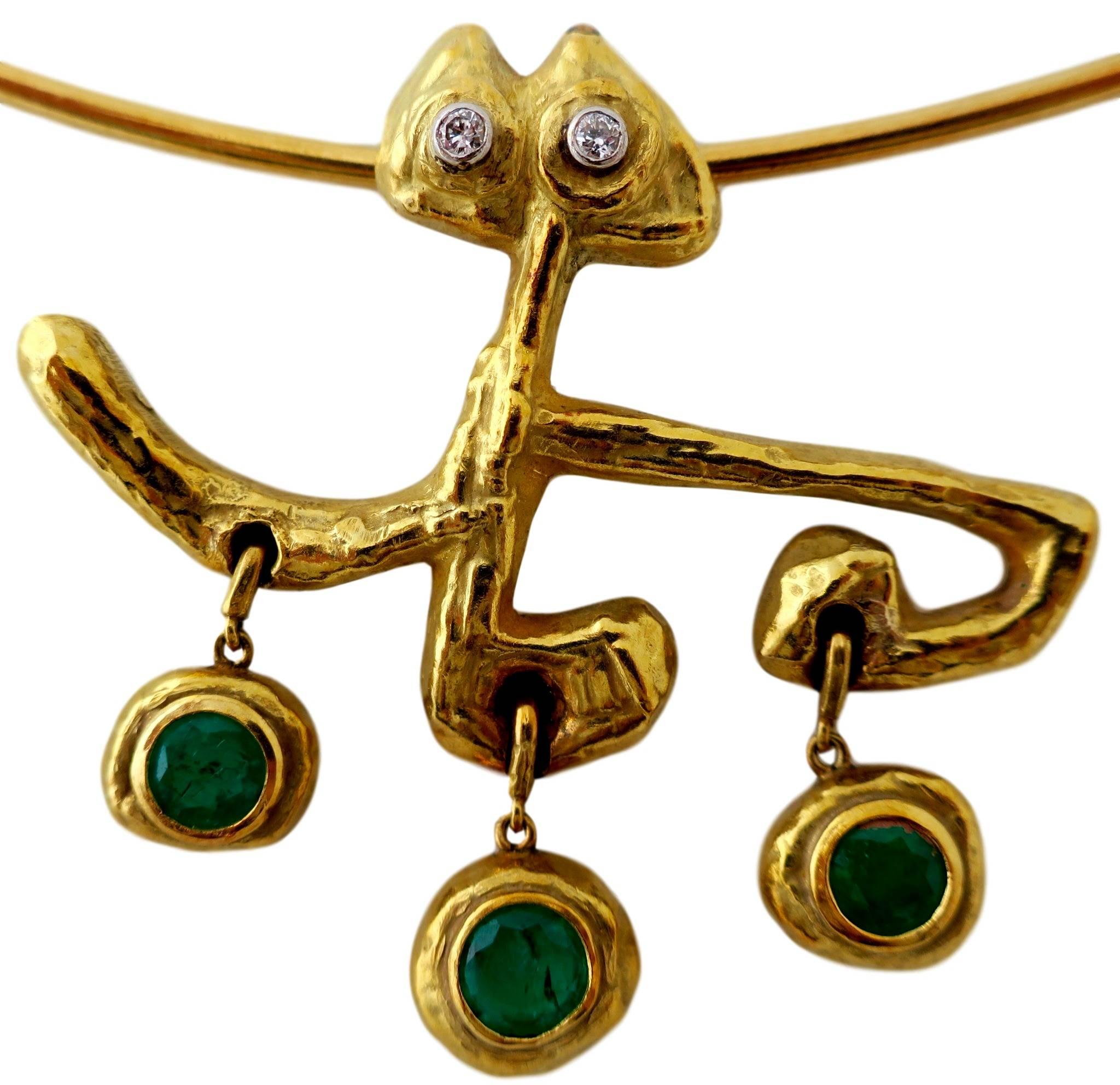 Masenza Roma Gold and Emerald Choker Attributed to Afro Basaldella, circa 1955